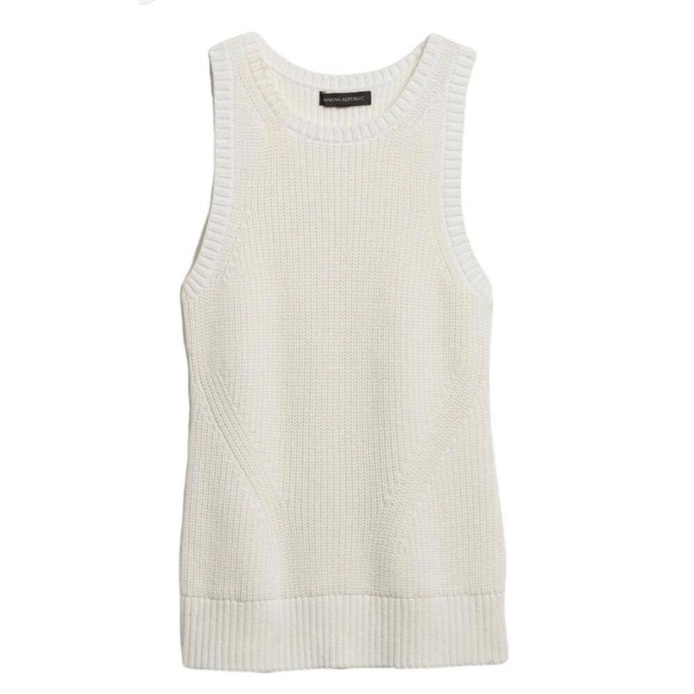 Banana Republic Organic Cotton Sleeveless Sweater Tank Top - White, Size S
